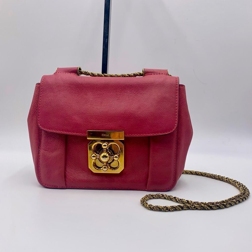 Auth Luxe Chloe Fuchsia Leather Elsie Shoulder Bag Hardware Turn Lock Excellent